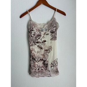 Weavers Vintage Floral Paisley Lace Trim Camisole Top Mauve Cream Medium